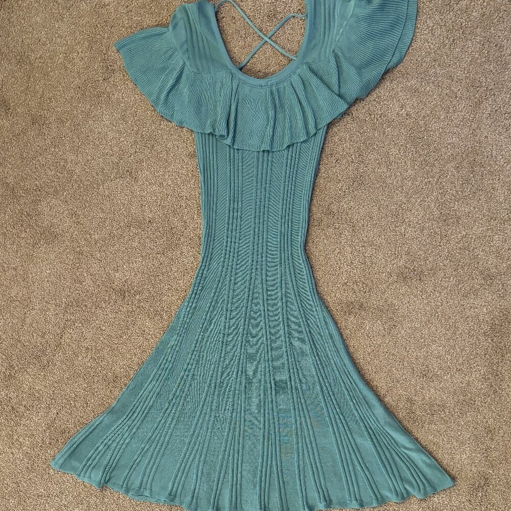 NWOT WOMEN’S SHEIN SHORT SLEEVE AQUA KNIT MAXI DRESS – SIZE XSMALL (2)